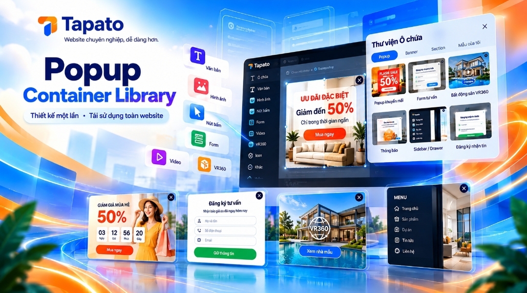Tapato Popup Container Library – Thiết kế một lần, tái sử dụng trên toàn website